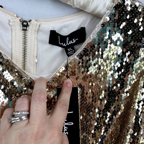 NWT Gold Sequin Lulus Bodycon Mini Dress Long Sleeve XL - Picture 2 of 5